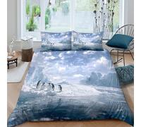 Antarctic Wildlife Scene Funda Edredon Juego de Ropa de Cama de 3 Piezas Impresión 3D Cierre de Antarctic Wildlife Escena Funda de Edredón Funda de Almohada a Juego for Ancianos （140x200cm）