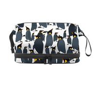 Antarctica King Penguins - Neceser de doble capa para mujeres y niñas, neceser de viaje para maquillaje, organizador práctico con compartimento para cepillos, multicolor, 27x15x14 cm/10.6x5.9x5.5 in,