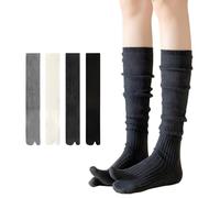 Antcher 4 pares de calcetines holgados de algodón hasta la rodilla, calcetines Tabi con punta dividida para mujeres y niñas, Blanco, negro, gris oscuro y gris claro, 16-20