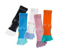 Antcher 5 pares de calcetines altos de algodón para niños y niñas, calcetines deportivos de cinco dedos, calcetines holgados para niños de 6 a 15 años, Negro+blanco+azul+rosa+naranja, 6- 10 años