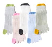 Antcher Calcetines de algodón para niños, calcetines de cinco dedos, bonitos calcetines de caricatura sonriente para niños y niñas de 3 a 12 años, 5 pares