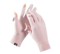 Antcher Guantes de protección solar UV para mujer, guantes de seda de hielo, sin dedos, con pantalla táctil de dedo completo, guantes antideslizantes para senderismo, conducción, pesca (rosa)