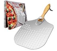 Antech Pala para pizza para hornear - Pala para pizza profesional de aluminio perforada - Mango de madera plegable para un fácil almacenamiento - Capacidad de carga 4 Kg.