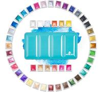 ANTEK ART Acuarelas Metalizadas, Juego de Pinturas de Acuarela Metalicas Brillantes Profesional en Estuche de Metal Portátil con Paleta, para Artistas, Pintores (48 Colores)