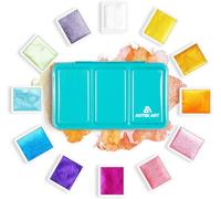 ANTEK ART Acuarelas Metalizadas, Juego de Pinturas de Acuarela Metalicas Brillantes Profesional en Estuche de Metal Portátil con Paleta, para Artistas, Pintores (12 Colores)