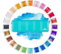 ANTEK ART Acuarelas Metalizadas, Juego de Pinturas de Acuarela Metalicas Brillantes Profesional en Estuche de Metal Portátil con Paleta, para Artistas, Pintores (24 Colores)