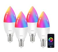 ANTELA Bombilla E14 LED inteligente WIFI Bombilla C37 4.5W 385lm RA>80 Compatible con Alexa/Google Home, Bombilla RGB 16 Millones de Colores Blanco Cálido/Frío 2700K-6500K, Ahorro Energético, 4pcs