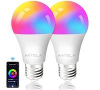 ANTELA Bombilla Inteligente Alexa Bombilla Wifi E27 10W 806LM Compatible Con Google Home/Alexa, Bombilla RGBW 2700K-6500K, 16 Millones de Colores, 25000 Horas de Vida Útil, 2 Paquete