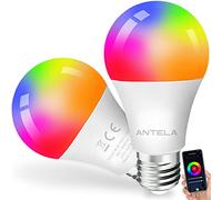 ANTELA Bombilla Inteligente Wifi LED A60 E27 9W 806lm (80W Equivalente), Multicolor RGB Blanco Cálido Frío (2700K-6500K), Compatible con Alexa Google Home, Ahorro Energético, 2cs