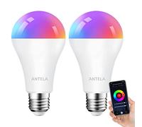 ANTELA Bombilla Inteligente WiFi Led A65 E27 12W 1320Lúmenes Compatible Alexa Echo y Google Home,2,4GHz WLAN Bombilla RGB Blanco Cálido/Frío 2700-6500K, 20000 Horas, 2Pcs