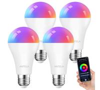 ANTELA Bombilla Inteligente WiFi Led A65 E27 12W 1320Lúmenes Compatible Alexa Echo y Google Home,2,4GHz WLAN Bombilla RGB Blanco Cálido/Frío 2700-6500K, 20000 Horas, 4Pcs
