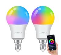 ANTELA Bombilla LED Inteligente WiFi E14 806lm, 16 Millones de Colores, Luz Fría Cálida 2700 a 6500K, Compatible Alexa y Google Home, Vida Útil 15000 Horas, 2pcs