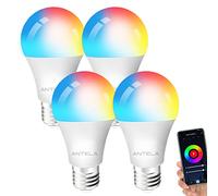 ANTELA Bombilla LED Inteligente WiFi E27 Sin Necesidad de Hub Compatible Alexa, Echo y Google Home, Bombilla LED 806lm Equivalente 80 Watios, Bombilla RGB Blanco Cálido/Frío, 4 Pack