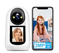 ANTELA Cámara de vigilancia Interior 3MP, cámara de vídeo bidireccional con Pantalla de 2,4 Pulgadas, 355°/90°, visión Nocturna IR y detección de Movimiento, Compatible con Alexa/Google Home, 2,4GHz