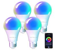 ANTELA E27 Bombilla Inteligente RGBCW LED WiFi, 7W 806LM Alexa Multicolor Inteligentes Regulables 2700-6500K, Compatible Con Google Home/Alexa,Control Remoto,Control De Voz,4 Unidad.
