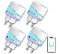 ANTELA Enchufe Inteligente Matter 16A 3680W Compatibles con(Apple Home, Alexa, Google Home y SmartThings), Monitor de Energía, Horarios y Temporizadores,APP Smart Life/Tuya,Wifi 2.4GHz,4PCs