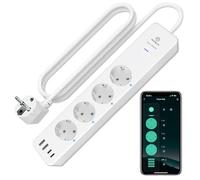 ANTELA Regleta Inteligente WiFi 3680W/16A, 4 Enchufes + 2 USB A+2 USB C (Carga Rápida), Monitoreo de Consumo,Horarios y Temporizadores, Compatible con Alexa y Google Home, Wifi 2,4 Ghz