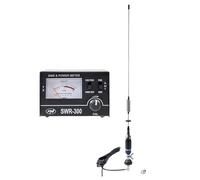 Antena CB PNI S75 de 75 cm con Mariposa, Cable RG58 de 4 m y reflectómetro PNI SWR-300 para medición de SWR