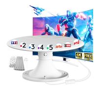 Antena de TV al aire libre TDT HD con amplificador, recepción de largo alcance 360° DVB-T2 - Antena rastrillo resistente a la intemperie - Compatible con TV digital y Smart TV - Cable 4K UHD (RVWhite)