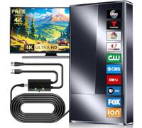 Antena de TV digital para Smart TV, amplificador de señal amplificado mejorado para canales locales gratuitos, recepción VHF UHF 8K 4K 1080p, diseño impermeable para interiores y exteriores con cable