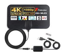 Antena de TV Interior, 250 Millas Rango Amplificador de Señal Inteligente Antena de TV Digital para Interiores Canales de TV 1080P 4K Gratuitos,para Todos los Televisores Cable Coaxial de 3M