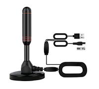 Antena de TV interior con 2 amplificadores de señal y cable de 32 pies, antena digital para Smart TV, base magnética, soporta 4K 1080p, amplificadores duales para recepción de canales locales de largo