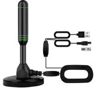 Antena de TV interior con 2 amplificadores de señal y cable de 32 pies, antena digital para Smart TV, base magnética, soporta 4K 1080p, amplificadores duales para recepción de canales locales de largo