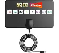 Antena de TV interior con amplificador de señal, compatible con Freeview HD, rango de más de 260 millas, soporta 4K/1080p, fácil instalación para televisores inteligentes, cable coaxial de 16.4 pies
