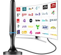 Antena de TV para interiores, antena de TV interior Freeview con base magnética fuerte, recepción de 360° y más de 50 millas de largo alcance para señal estable, compatible con radio VHF/UHF/DAB para