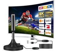 Antena DVB-T2 con amplificador interior - Antena interior para TV DVB-T/T2, antena de TV 4K UHD Full HD, recepción 360° hasta 500 km, transmisor gratuito