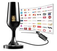 Antena DVBT2, antena DVB-T y DVB-T2 con amplificador, gran alcance y recepción de 360°, antena interior para televisores con base magnética fuerte, adecuada para 4K 1080p - Negro