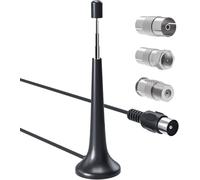 Antena Radio FM Dab Interior 75 Ohm Base Magnética, Cable de 300 cm y Conectores compatibles, para cadena HiFi, receptor estéreo, radio casero, para sintonizador HiFi, fácil instalación Plug and Play