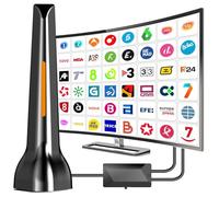 Antena TV Interior,2025 Antena de TV Interior con Amplificador, 420 km de Largo Alcance y recepción remota de 360°, Compatible con Canales 4K/1080p/VHF/UHF DVB-T/T2.