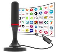 Antena TV Interior,Antena de televisión Inteligente 460KM en recepción 360° Base magnética Resistente para, fácil instalación,admite Canales 4K/1080P, Puede Recibir señales DVB-T2 DVB-T