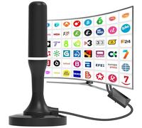 Antena TV Interior,Antena TV Interior HD Potente con Amplificador Ajustable recepción 360° Base Magnética Resistente para,Alcance de 450 km,Compatible con Canales 4K/1080p/VHF/UHF DVB-T/T2 en Abierto