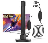 Antena TV Interior con Amplificador - Antena Digital HD 4K con Base Magnética, Compatible con Smart TV y DVB-T/T2, Recepción 360° hasta 250 km, Cable Coaxial de 5 m