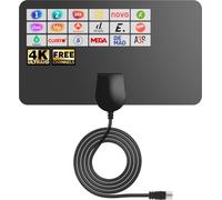 Antena TV Interior con Amplificador - Antena Digital HD 4K para Smart TV, 360° Recepción hasta 250 km, Diseño Ultrafino Autoadhesivo para Pared/Ventana, Cable Coaxial de 5 m