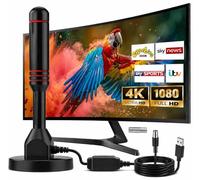 Antena TV Interior Digital Antena TDT Interior Potente Amplificador Señal TV Recepción 360° Base Magnética Cable 5m para Smart TV 4K 1080P