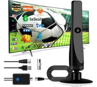 Antena TV Interior, Larga Recepción Antena HDTV Digital Señal Potente con Amplificador, Ventosas y Cable Coaxial para 1080P 4K Canales Locales DVB-T2 DVB-T TDT DTMB VHF UHF