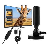 Antena TV Interior Potente, Amplificador de Señal 360° | Cable Coaxial de 3m, Compatible con 4K y 1080P Antena Digital TDT para Televisión HD 4K Para Smart-TV