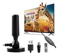 Antena TV Interior Potente con Amplificador de Señal 360° y Cable Coaxial de 3m, Antena Digital TDT para Televisión HD 4K Compatible con Smart-TV