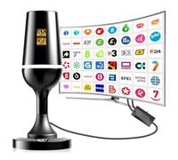 Antena TV Interior Potente, Recepción 80KM Larga Distancia, Antena TV Exterior Portátil con Base Magnética/Amplificador, Soporte 4K 1080P, DVB-T2 VHF UHF VHF- Todos los Televisores