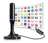 Antena TV Interior Potente TDT con Amplificador, Antena portatil TV Recepción 360° Omnidireccional 4K 1080P, Canales Locales Sin Suscripción, Base Magnética & Cable de 3m