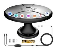 Antena TV para Caravana, Antena TV Digital Inteligente HD para Exterior, Recepción 360°, Recepción Gratuita de Canales Locales, Cable 5m, 4 Tornillos, para Ático, Exterior, Casa, Caravana y Camión