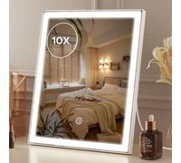 ANTENLICHT Espejo Maquillaje con Luz y 10X Aumento, Espejo con Luz para Maquillaje Regulable, Espejo de Tocador de 3 Colores, Espejo de Sobremesa Moderno con Control Táctil, 30 x 25 cm, Blanco