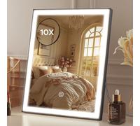 ANTENLICHT Espejo Maquillaje con Luz y 10X Aumento, Espejo con Luz para Maquillaje Regulable, Espejo de Tocador de 3 Colores, Espejo de Sobremesa Moderno con Control Táctil, 30 x 25 cm, Negro