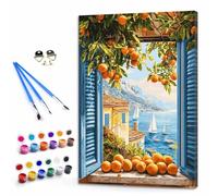 Antepecho Pintar por Numeros Niños, Pintar por Numeros Adultos Vista al mar Paint by Numbers Principiantes, Manualidades Niños 10 Años DIY Kit de Pintura al Óleo de Lienzo 20x30cm Sin Marco Y3-763