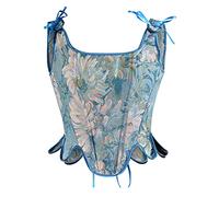 Antermaxier Las mujeres de la vendimia de impresión floral chaleco bordado de flores Patrón apretado cordón Tie-up Tank Bustier Corsé