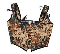 Antermaxier Las mujeres de la vendimia de impresión floral chaleco bordado de flores Patrón apretado cordón Tie-up Tank Bustier Corsé