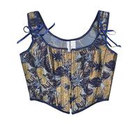 Antermaxier Las mujeres de la vendimia de impresión floral chaleco bordado de flores Patrón apretado cordón Tie-up Tank Bustier Corsé